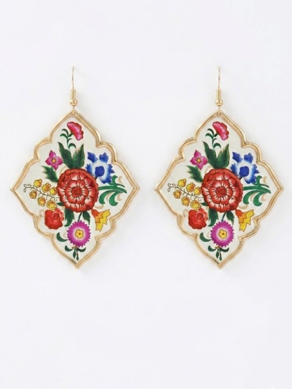 🆕️ Large Gold Floral Enamel Statement Earrings Boho Chandelier Dangle NWOT